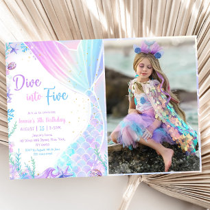 Invitation Mermaid Dive into Five 5th Birday Party Photo