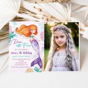 Invitation Mermaid Dive into Five 5th Birday Party Photo