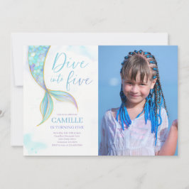 Invitation Mermaid Dive into Five 5th Birday Party Photo