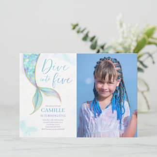 Invitation Mermaid Dive into Five 5th Birday Party Photo