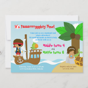 Invitation Mermaid et Pirate Twins