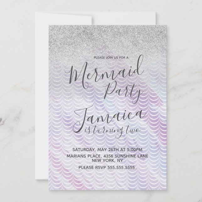 Invitation Mermaid Faux Parties scintillant échelles violet A (Devant)