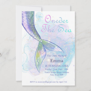 Invitation Mermaid Girl 1er Anniversaire Derrière La Fête de 