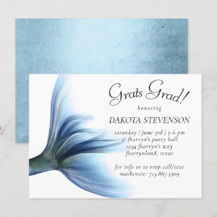 Invitation Mermaid Glam Dusty Ice Blue Luster Graduation