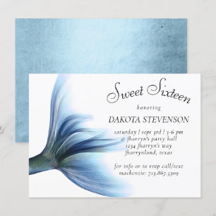 Invitation Mermaid Glam Tail   Dusty Ice Blue Luster Annivers