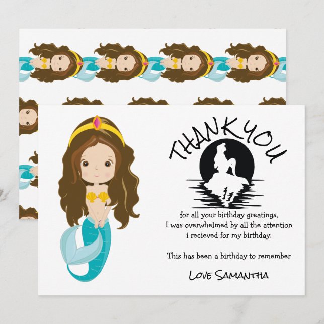 Invitation Mermaid Jaune Merci d'anniversaire (Devant / Derrière)