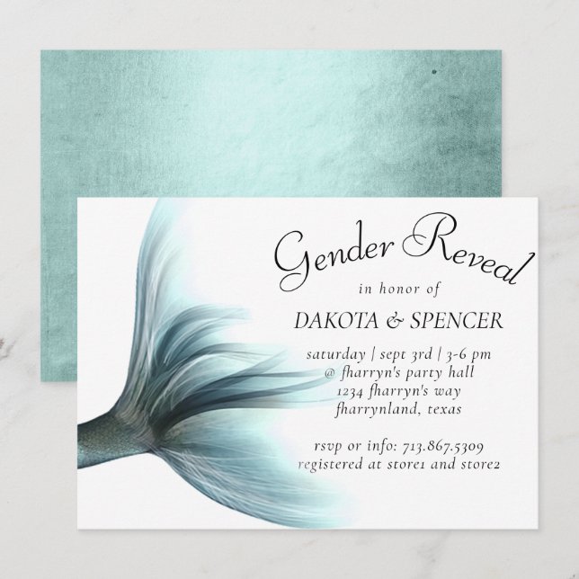 Invitation Mermaid Luxe | Seafoam Mint Green Genre Revela (Devant / Derrière)