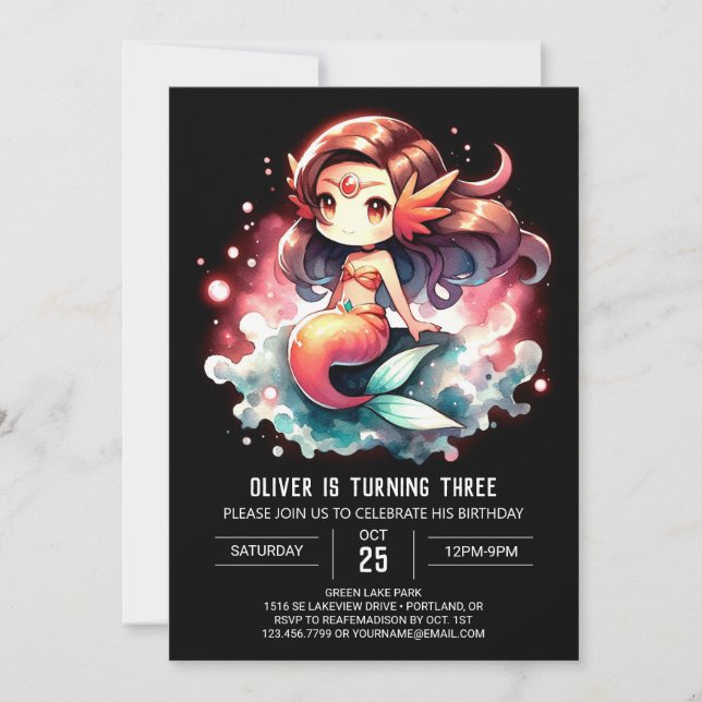 Invitation Mermaid Magique Whimsical Anniversaire (Devant)