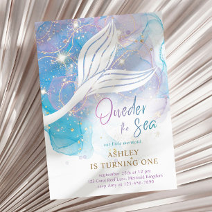 Invitation Mermaid ONE der The Sea Watercolor 1er anniversair