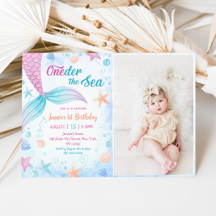 Invitation Mermaid Oneder Sea 1st Birthday Party Photo