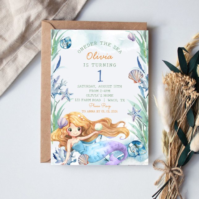 Invitation Mermaid Oneder The Sea 1er Birthday Girl Party (Créateur téléchargé)
