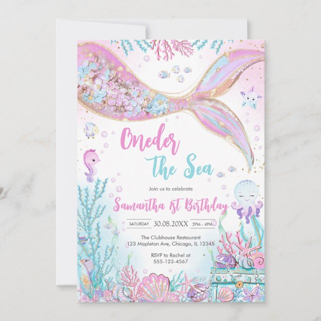 Invitation Mermaid Oneder the Sea 1st Birthday (Devant)