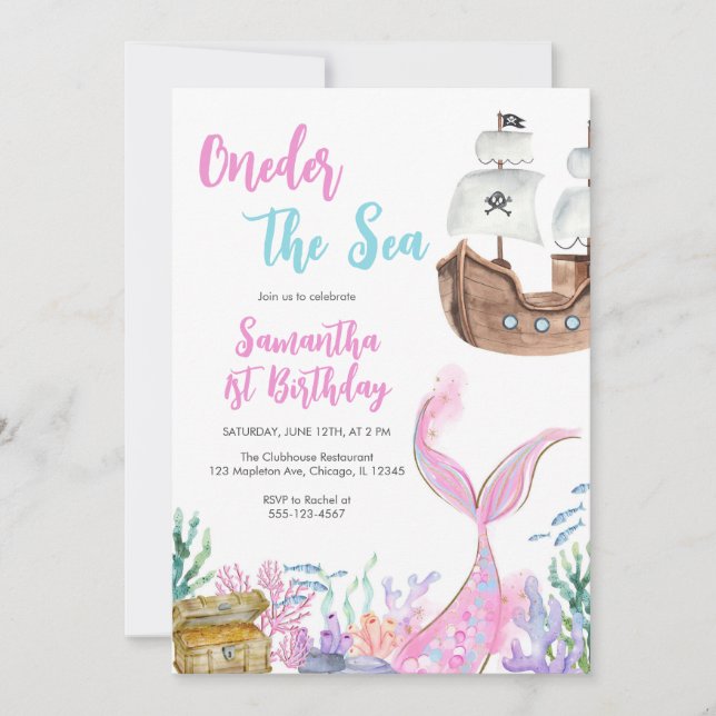 Invitation Mermaid Oneder the Sea Splish Splash Birthday (Devant)
