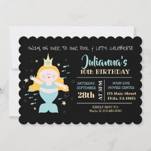 Invitation Mermaid Pool de natation violet de la vie marine f