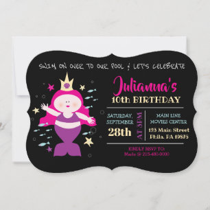Invitation Mermaid Pool de natation violet de la vie marine f