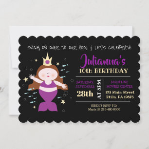 Invitation Mermaid Pool de natation violet de la vie marine f