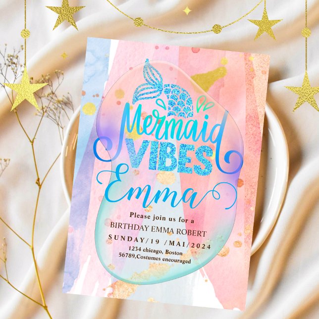 Invitation Mermaid Pool mer Party Pink Mermaid (Créateur téléchargé)