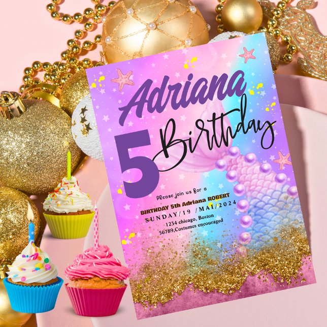 Invitation Mermaid Pool mer Party violet anniversaire Bright (Créateur téléchargé)