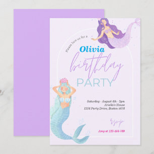 Invitation Mermaid Queue sous la mer rose or Anniversaire