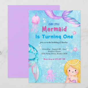 Invitation Mermaid Queue sous la mer rose or Anniversaire