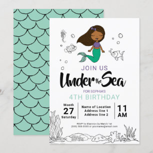 Invitation Mermaid Sea Creator Party Black Mermaid Carton