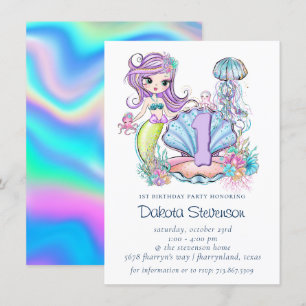 Invitation Mermaid Sea Life Fête d'anniversaire avec âge pe