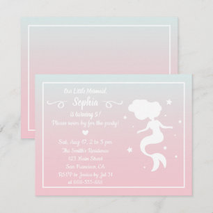Invitation Mermaid Silhouette rose bleu Ombre fête d'annivers