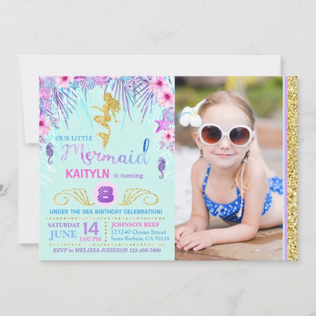 Invitation Mermaid sous la mer Anniversaire (Devant)