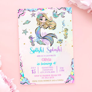 Invitation Mermaid Splish Splash 4e fête d'anniversaire