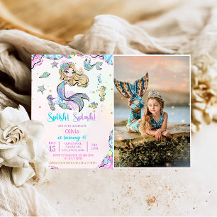 Invitation Mermaid Splish Splash 4th Birday Party Photo