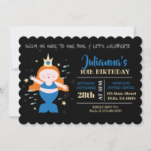 Invitation Mermaid Swim Pool Blue Sea Life Anniversaire