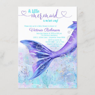 Invitation Mermaid Tail Baby Purple Baby shower bleu Turquois