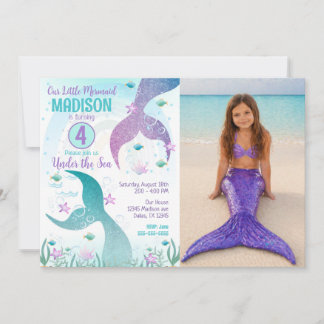 Invitation Mermaid Tail Photo Under the Sea Birthday