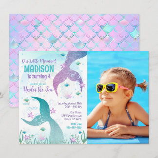 Invitation Mermaid Tail Photo Under the Sea Birthday 