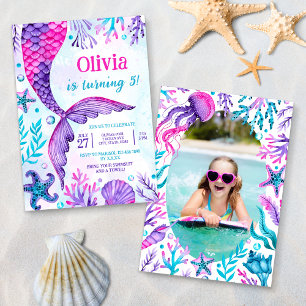 Invitation Mermaid Tail Pool Party Photo Anniversaire