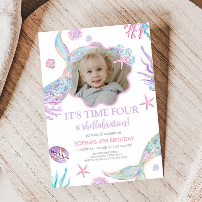 Invitation Mermaid Tail Quatrième fête d'anniversaire (Mermaid Tail Birthday Party Invitation)