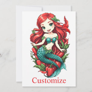 Invitation Mermaid Thunder_Cove à deux queue à tête rouge