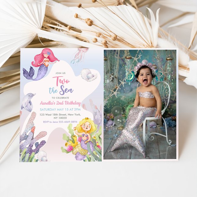 Invitation Mermaid Two The Sea 2nd Birday Party Photo (Créateur téléchargé)