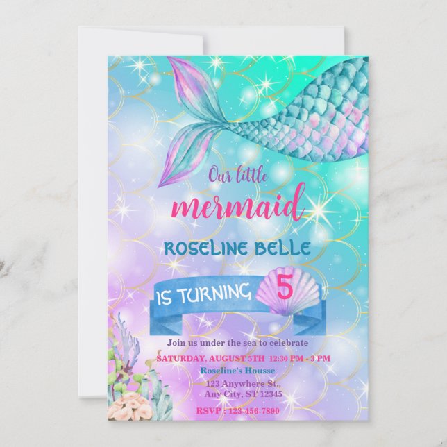 Invitation Mermaid Under The Sea  Birthday (Devant)