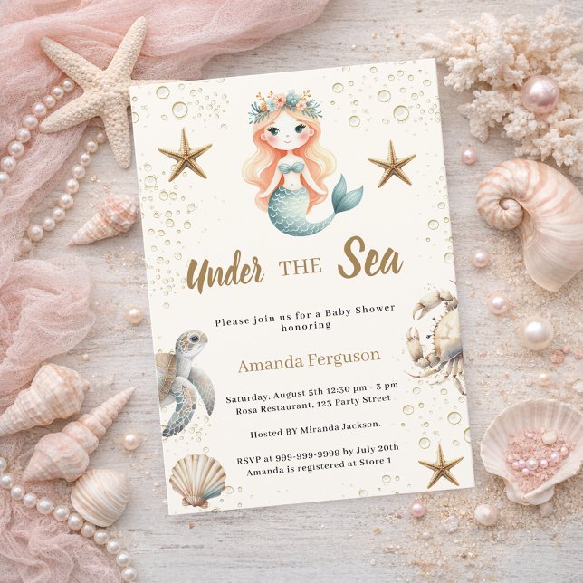 Invitation Mermaid Under the sea ocean animals Baby Shower (Créateur téléchargé)
