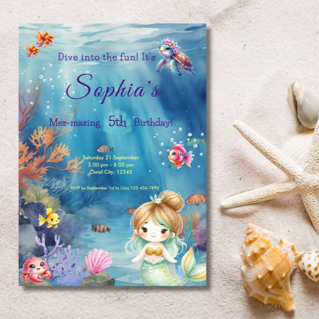 Invitation Mermaid Under the Sea Plongez dans Fun Birthday Pa (Créateur téléchargé)