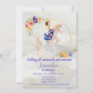 Invitation Mermaid Unicorn Or Plretty Purple