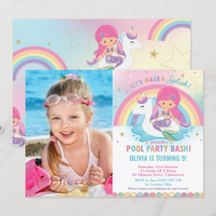 Invitation Mermaid Unicorn Pool Party Anniversaire Pink Photo