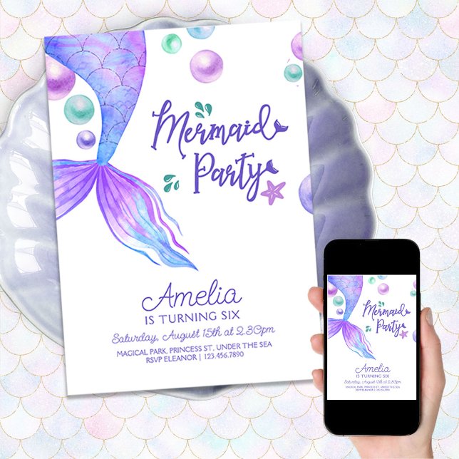Invitation Mermaids traîne sous la mer fête d'anniversaire (Créateur téléchargé)