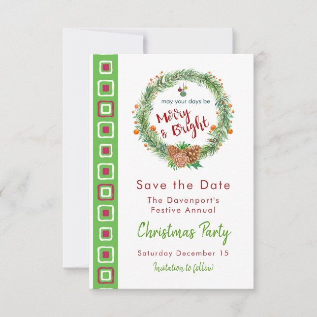 Invitation Merry & Bright Christmas Wreath (Devant)
