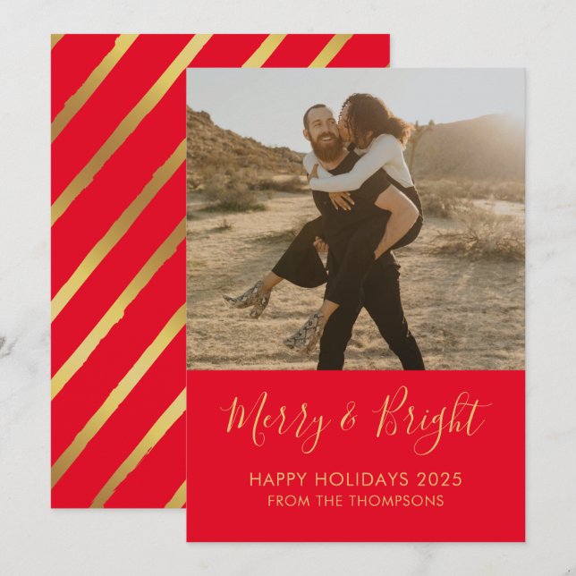 Invitation Merry & Bright Holiday Christmas red Photo card (Devant / Derrière)