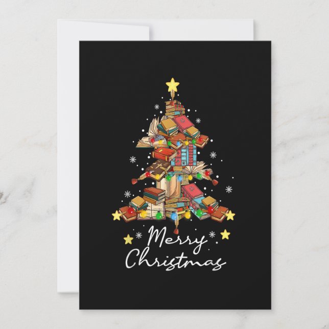 Invitation Merry Christmas Bibliothèque Arbre Livre Lecture A (Devant)