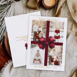 Invitation Merry Christmas Four Photo Card with Red Ribbon