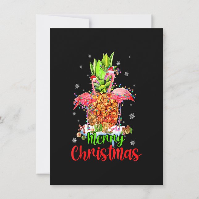 Invitation Merry Christmas Pineapple Flamingo Funny Xmas (Devant)