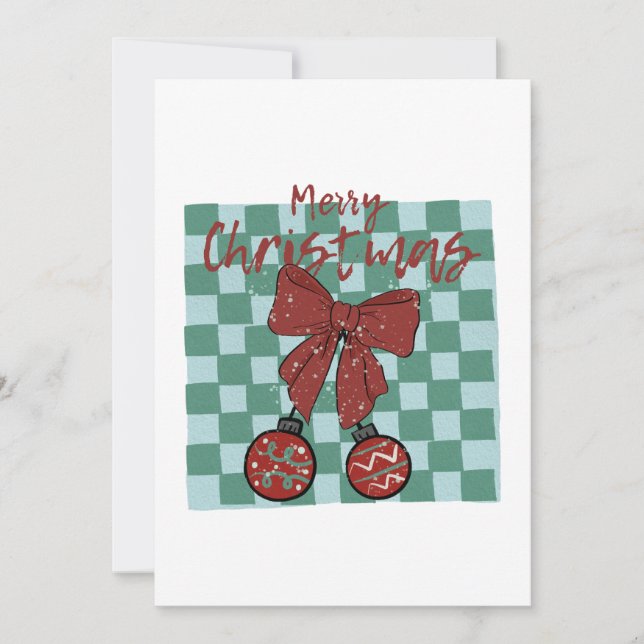 Invitation Merry Christmas Red Bow Ornaments Design (Devant)